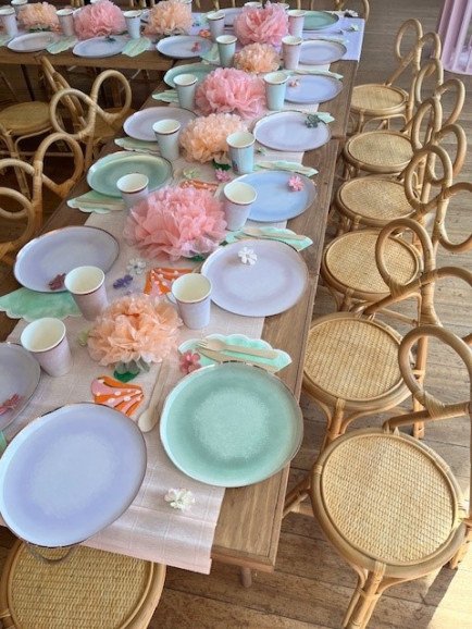 Boho Childrens Chair and Picnic Table set up - We can cater for x30 children.
Tables can also be used for Adults and Lux Picnics