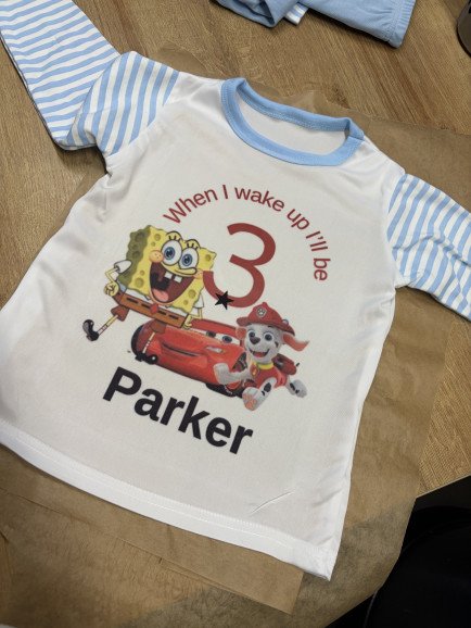 Birthday pyjamas! Any design available. Super soft material! Fast turnaround time.