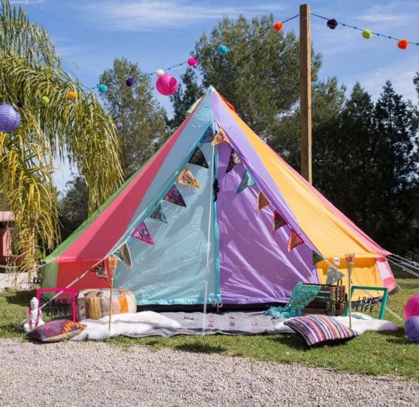 Magical rainbow bell tent sleepovers in Hertfordshire & Essex. Colourful décor, cosy bedding & fun extras for unforgettable garden celebrations. Wild Party Hire