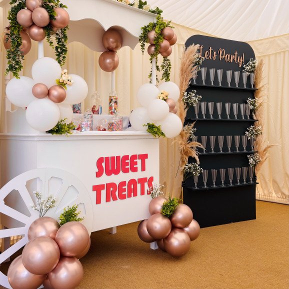Candy Cart and Prosecco Wall