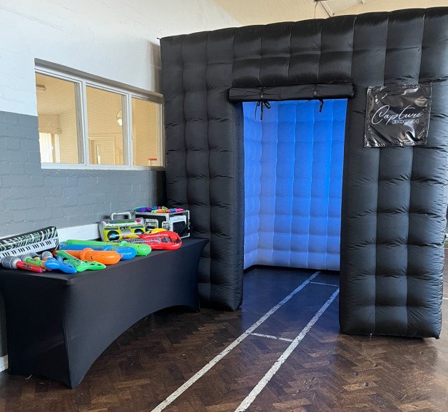 Our inflatable enclosed booth is a fun addition that can be used indoor or outdoors