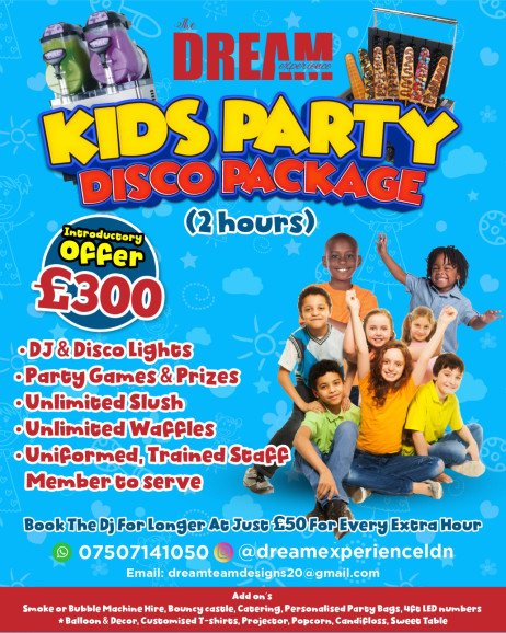 We offer kids party packages including fun foods