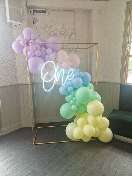 Gold frame with balloons & Neon. Prices start from £170