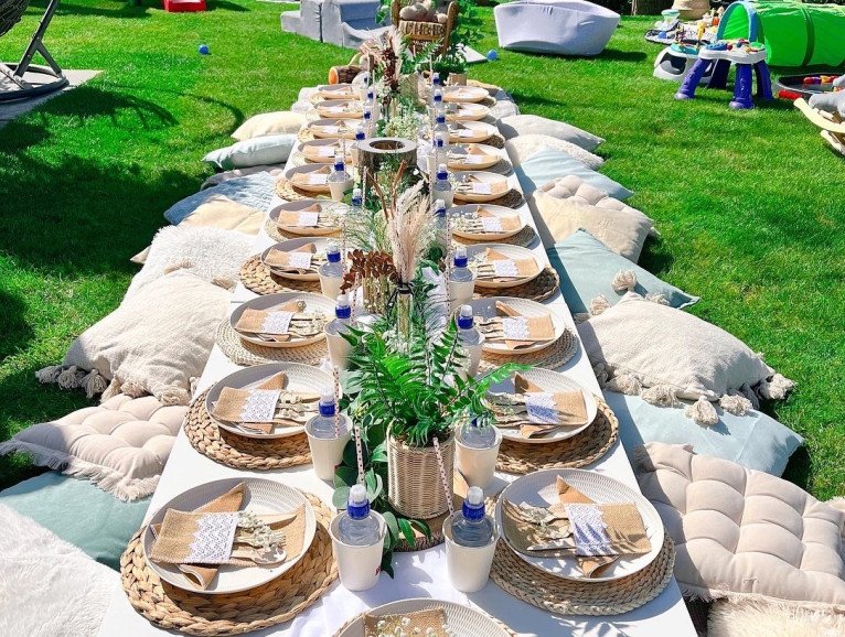 Luxe picnic party tables, many themes available.