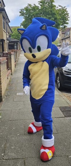 Super Sonic Mascot out & about for surprise door step visits.