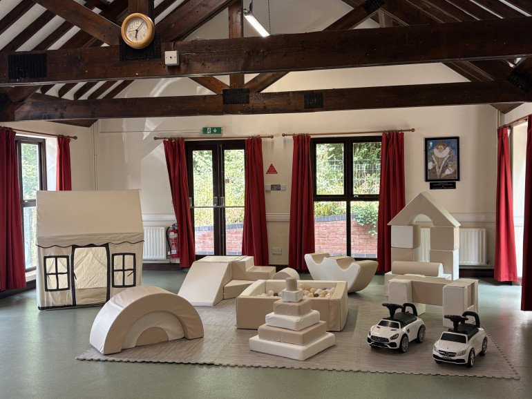 Our neutral set up in a beautiful rustic village hall.