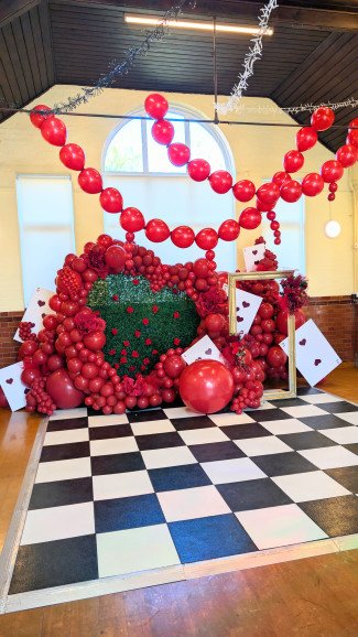 Queen of hearts themed indoor install.