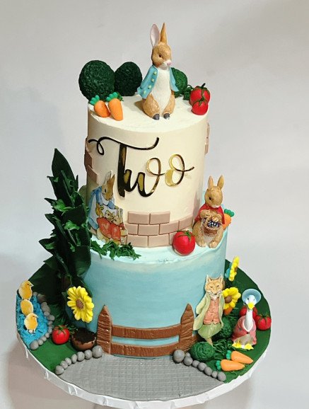 2 tier mini cake (4” + 6”) Peter Rabbit cake with 30 servings