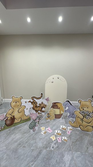 WINNIE and FRIENDS 🍯

Themes can be added to any package (all themes and INFO are in our highlights). Our themes consist of waterproof & durable foamex boards. We offer vinyl stickers for personalisation on the soft play and backdrop board if requested.