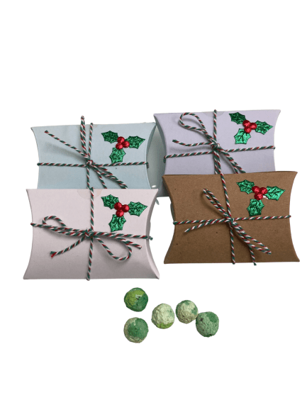 Festive party favours containing 5 x herb seed bombs