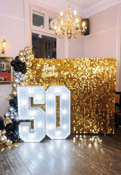 Sequin Wall Backdrop with LED Numbers..