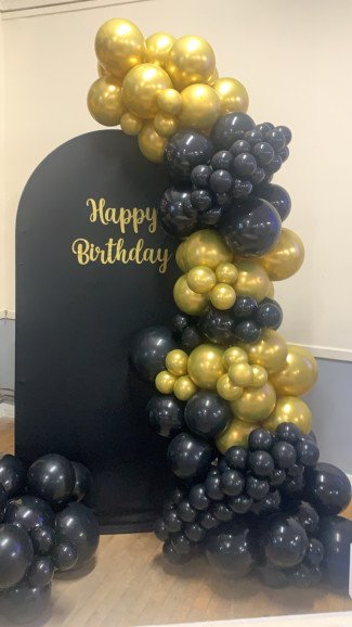 Black and gold sailboard/ balloon backdrop