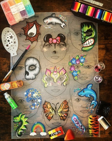 I use only the highest quality professional face paints and cosmetic grade glitters.