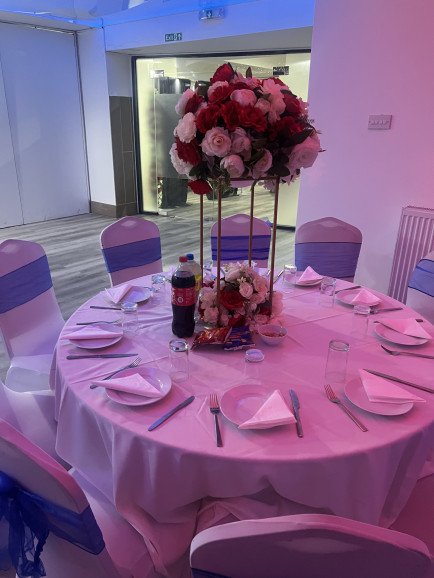 We can offer table centrepieces and table covers, table runners, sashes, charger plates and more