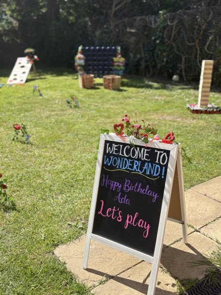 Alice in wonderland theme giant game hire, bespoke decor to match any theme
