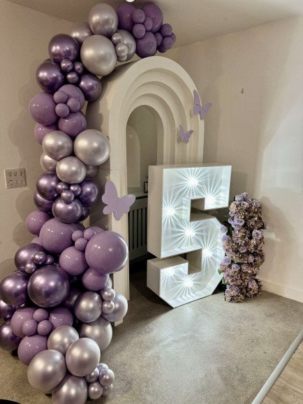 3D arch with balloons and light up number