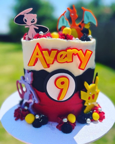 Pokemon themed cake with acrylic details