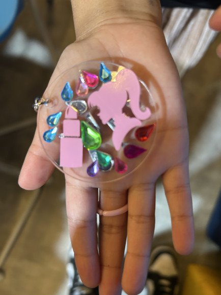 Artwork for a child made vinyl Barbie keyring using stencil vinyl and diamontes