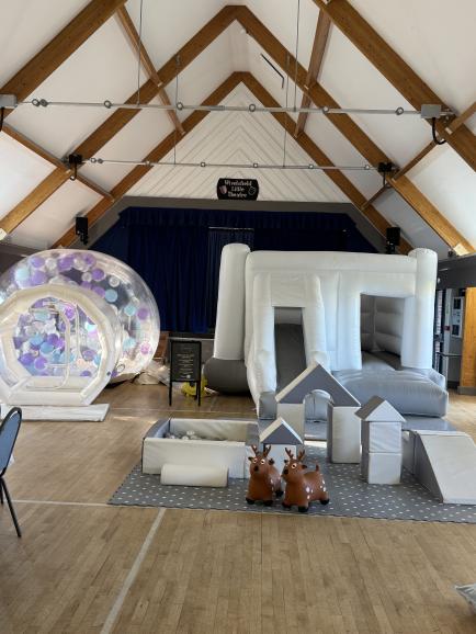 Bubble house, soft play and matching castle slide combi