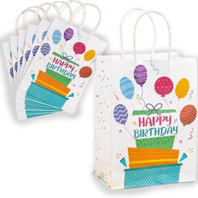 Eco-Friendly Happy Birthday Party Bags, Pack of 15, FSC Certified, Fully Recyclable